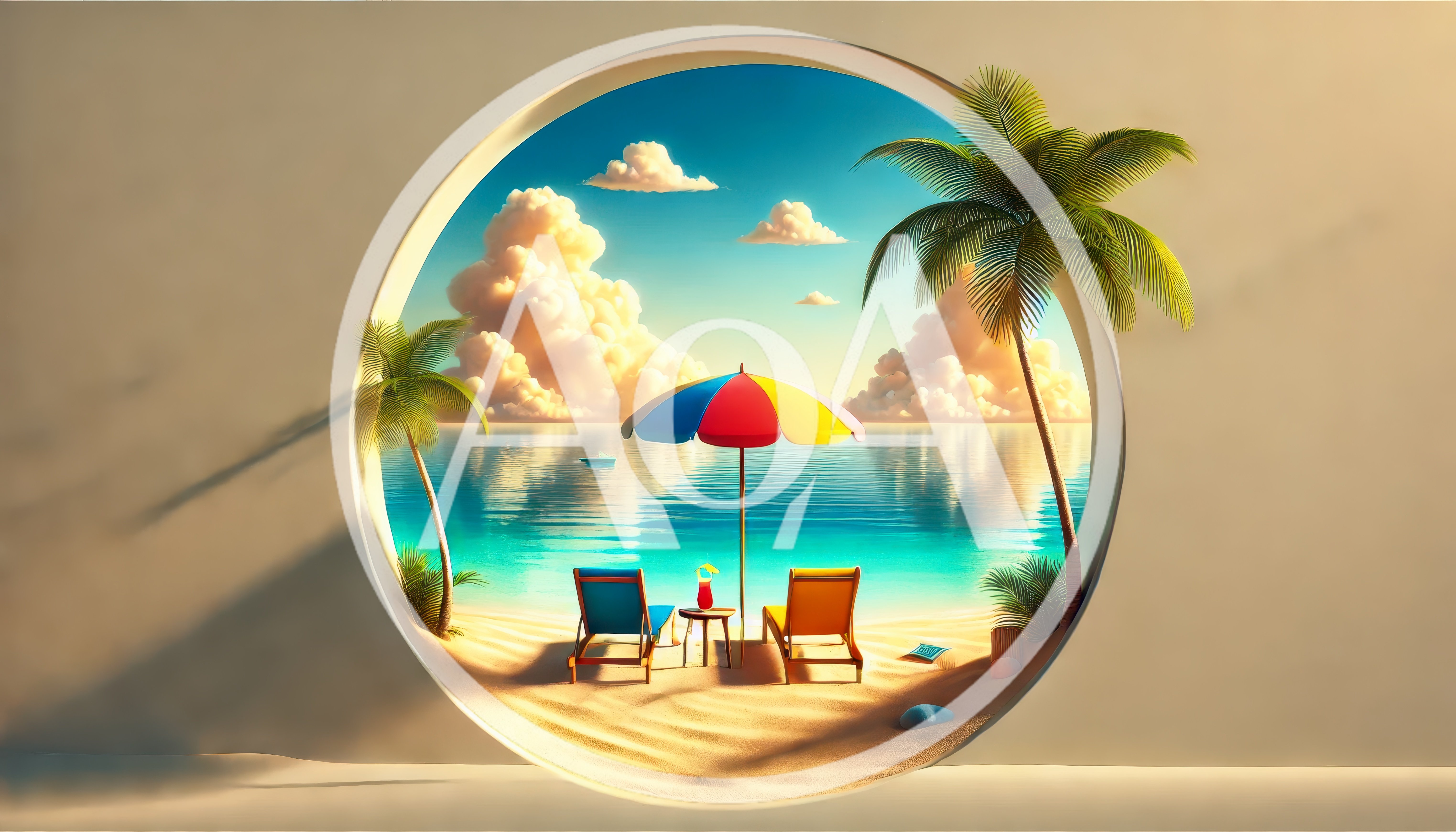 Tropical Beach View Through A Circular Window