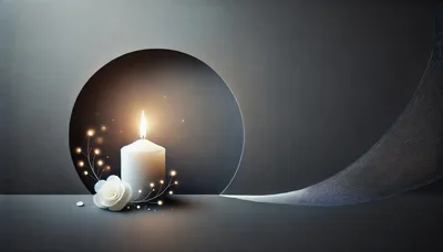 Lit Candle With White Rose And Decorative Lights