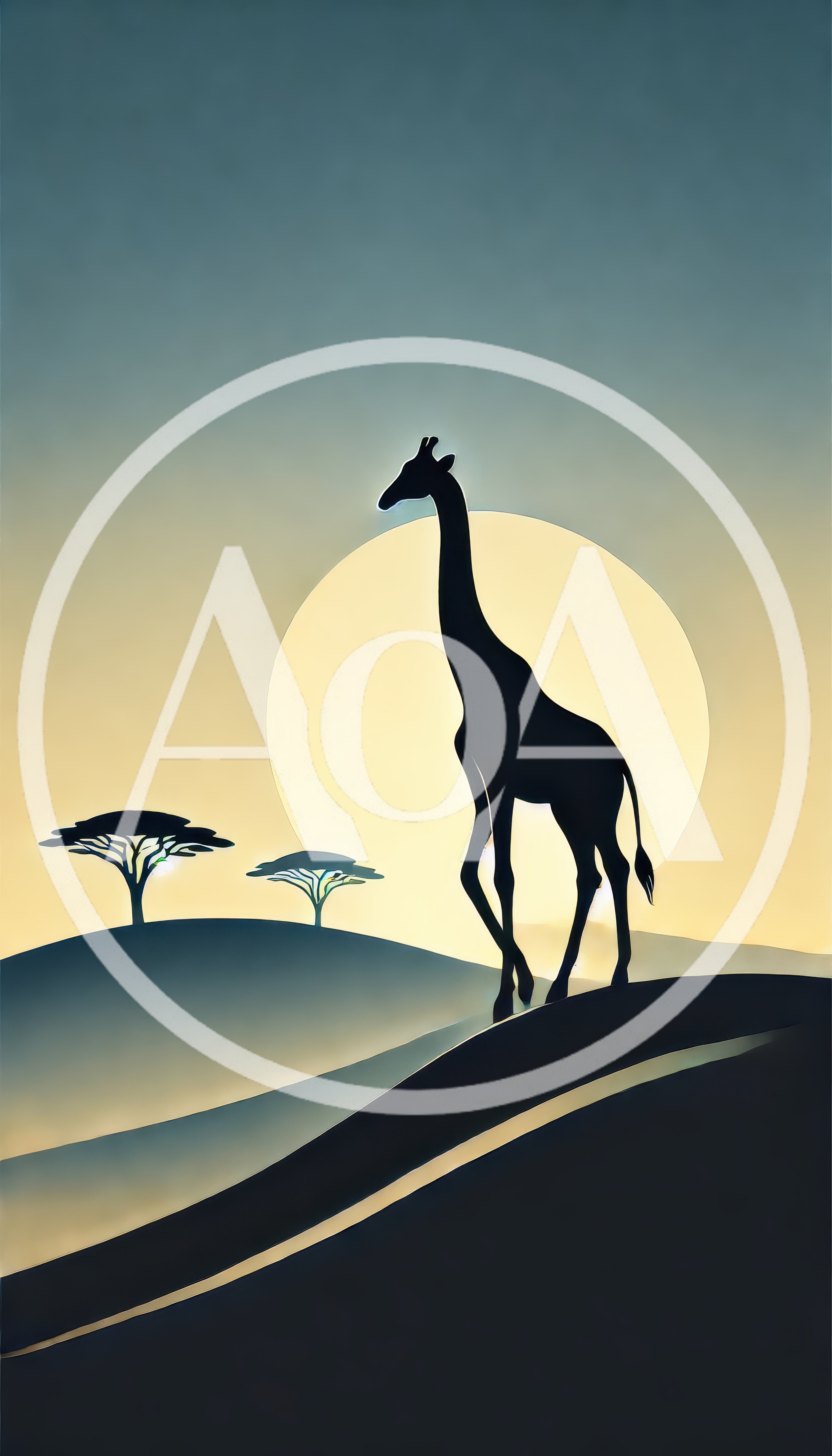 Minimalist Silhouette Of A Giraffe At Sunset