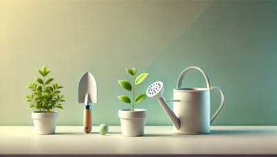 Gardening Tools and Potted Plants on Table