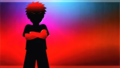 Silhouette Of An Angry Boy With Crossed Arms