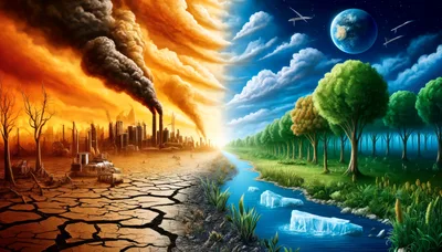 Conceptual Split Screen Of Environmental Destruction And Nature