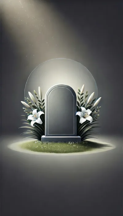 Blank Gravestone With White Lilies On Grassy Mound