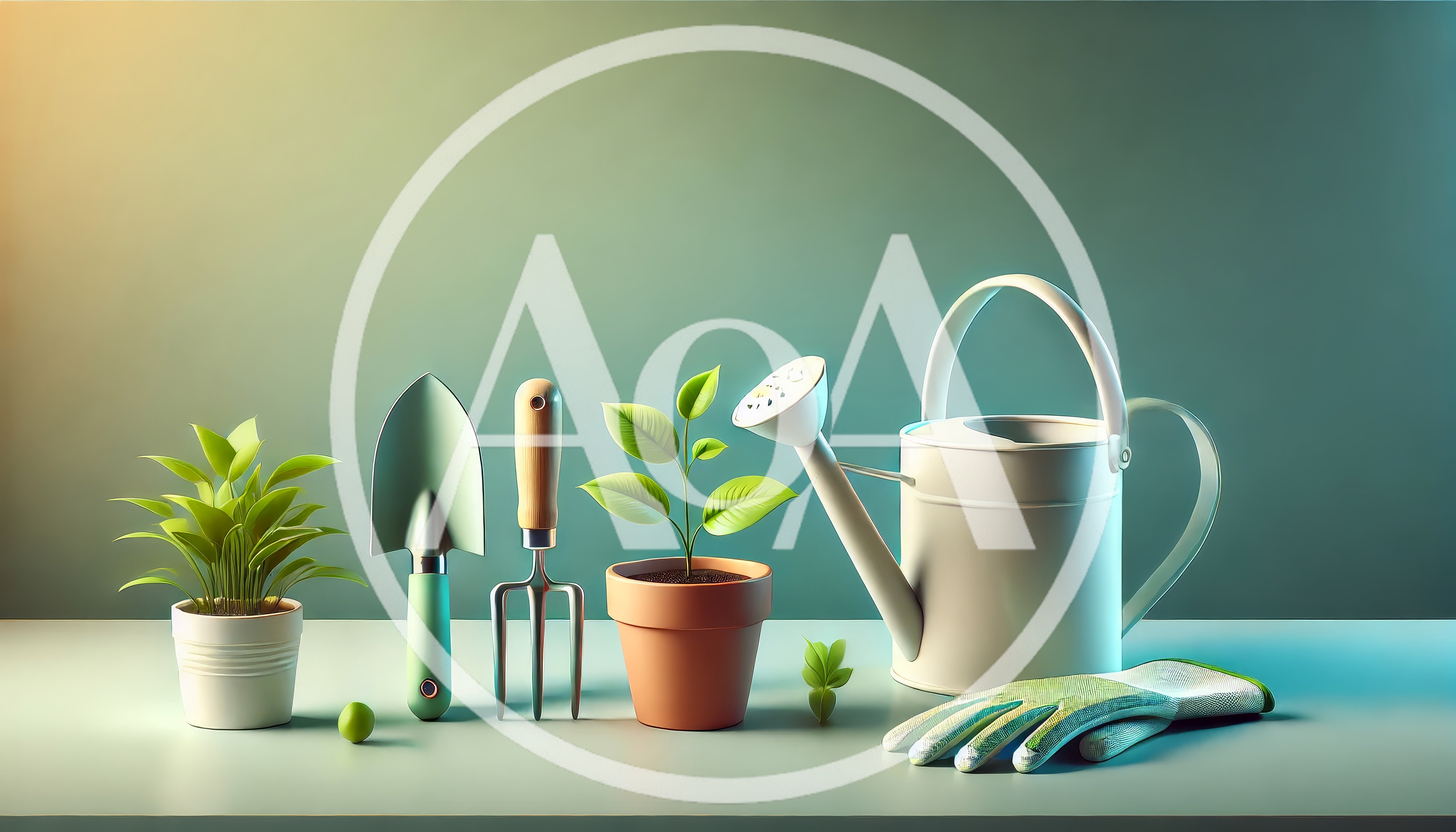 Gardening Tools And Potted Plants On A Table