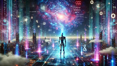 Futuristic Android Standing In A Digital Cyberpunk City