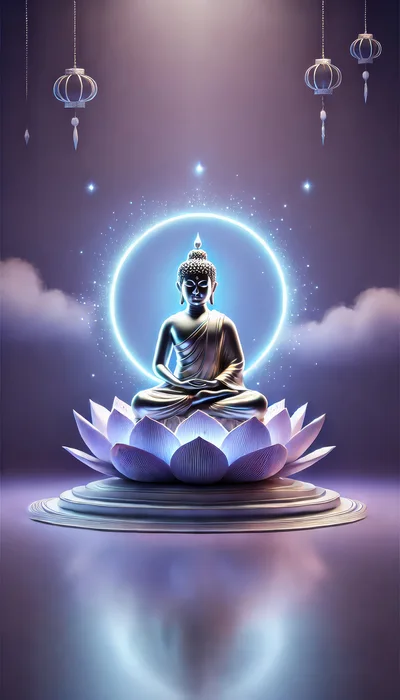 Glowing Buddha Statue Meditating on a Lotus Flower