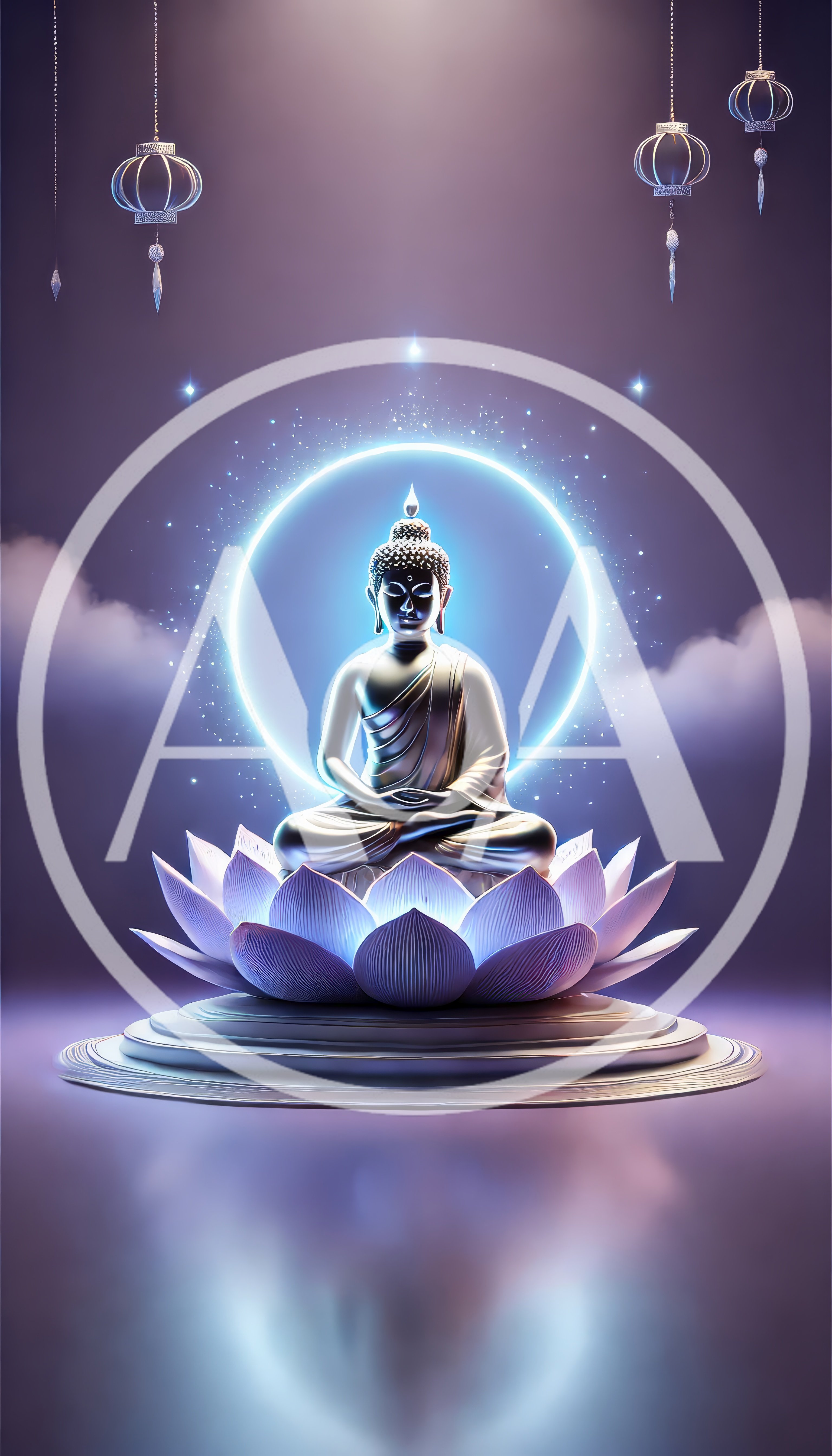 Glowing Buddha Statue Meditating on a Lotus Flower
