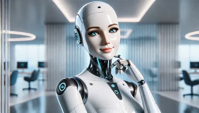 Humanoid Robot Assistant Posing In Modern Office