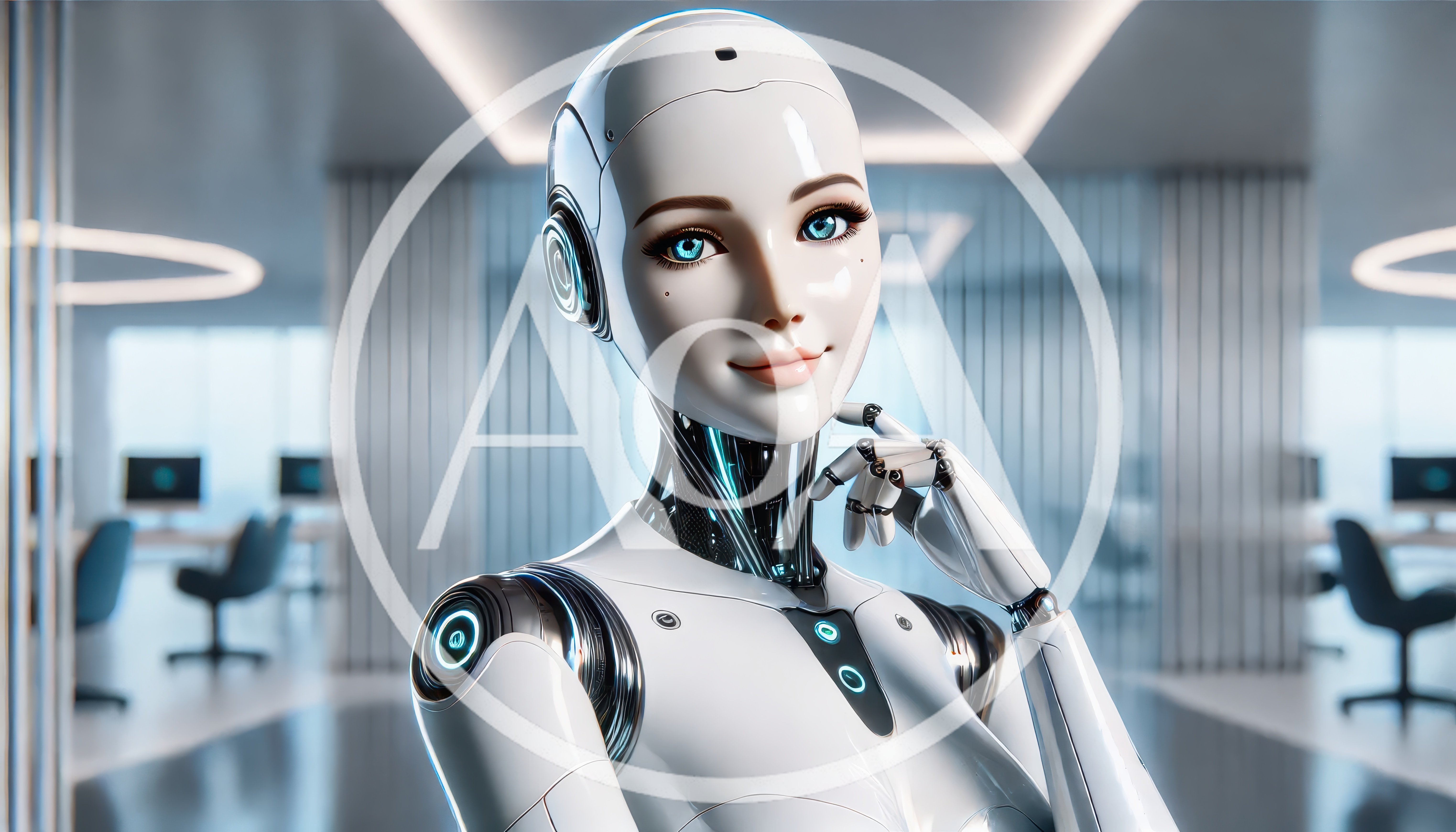 Humanoid Robot Assistant Posing In Modern Office