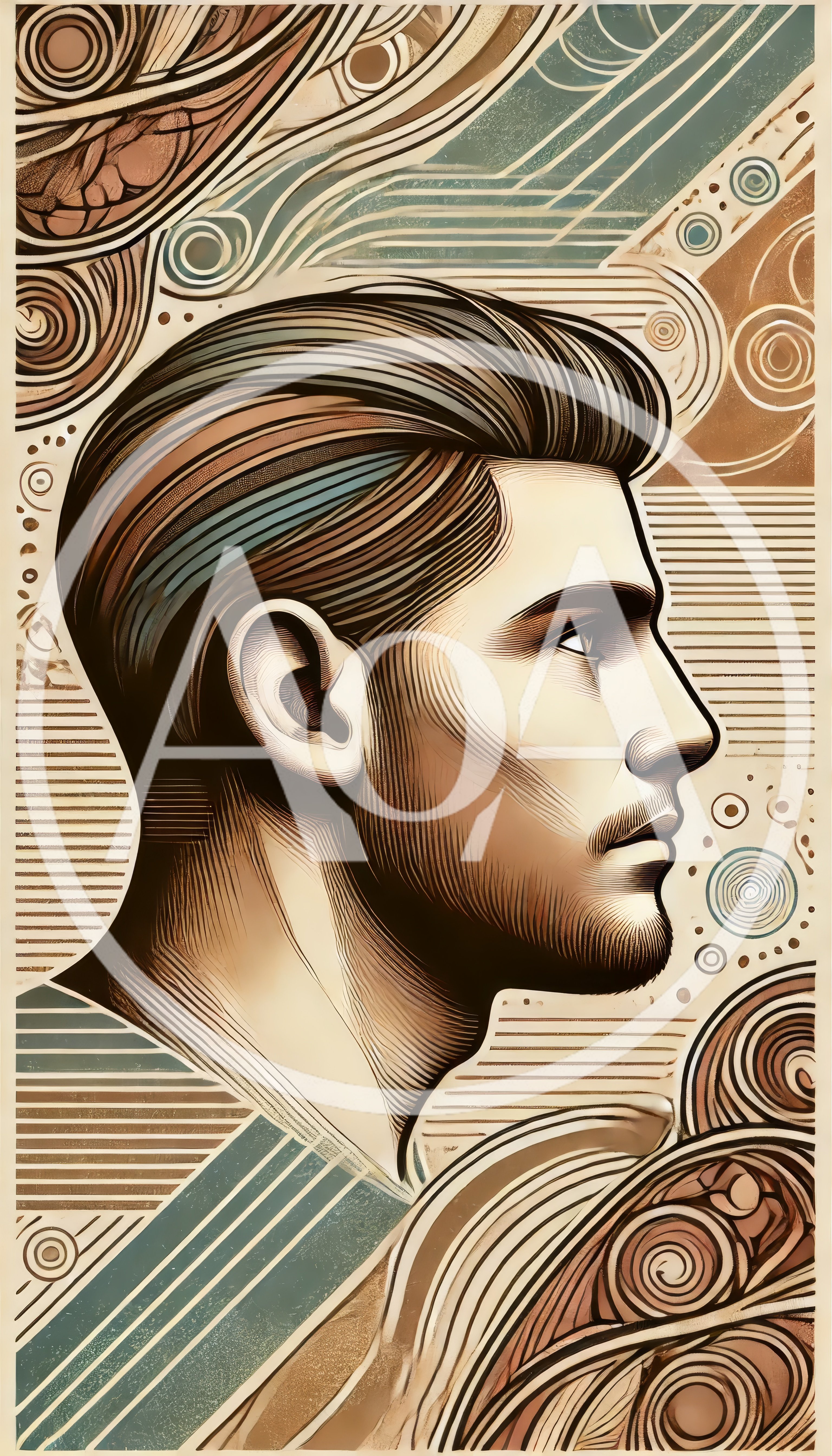 Stylized Profile Portrait Of A Man With Geometric Patterns