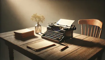Vintage Typewriter On A Rustic Wooden Desk