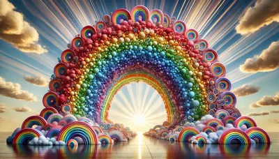 Surreal Rainbow Archway With Sunburst Background