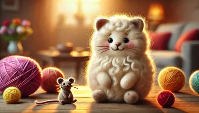 Felted Cat And Mouse Toys With Yarn Balls