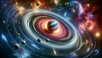 Surreal Planetary System With Glowing Rings And Moons