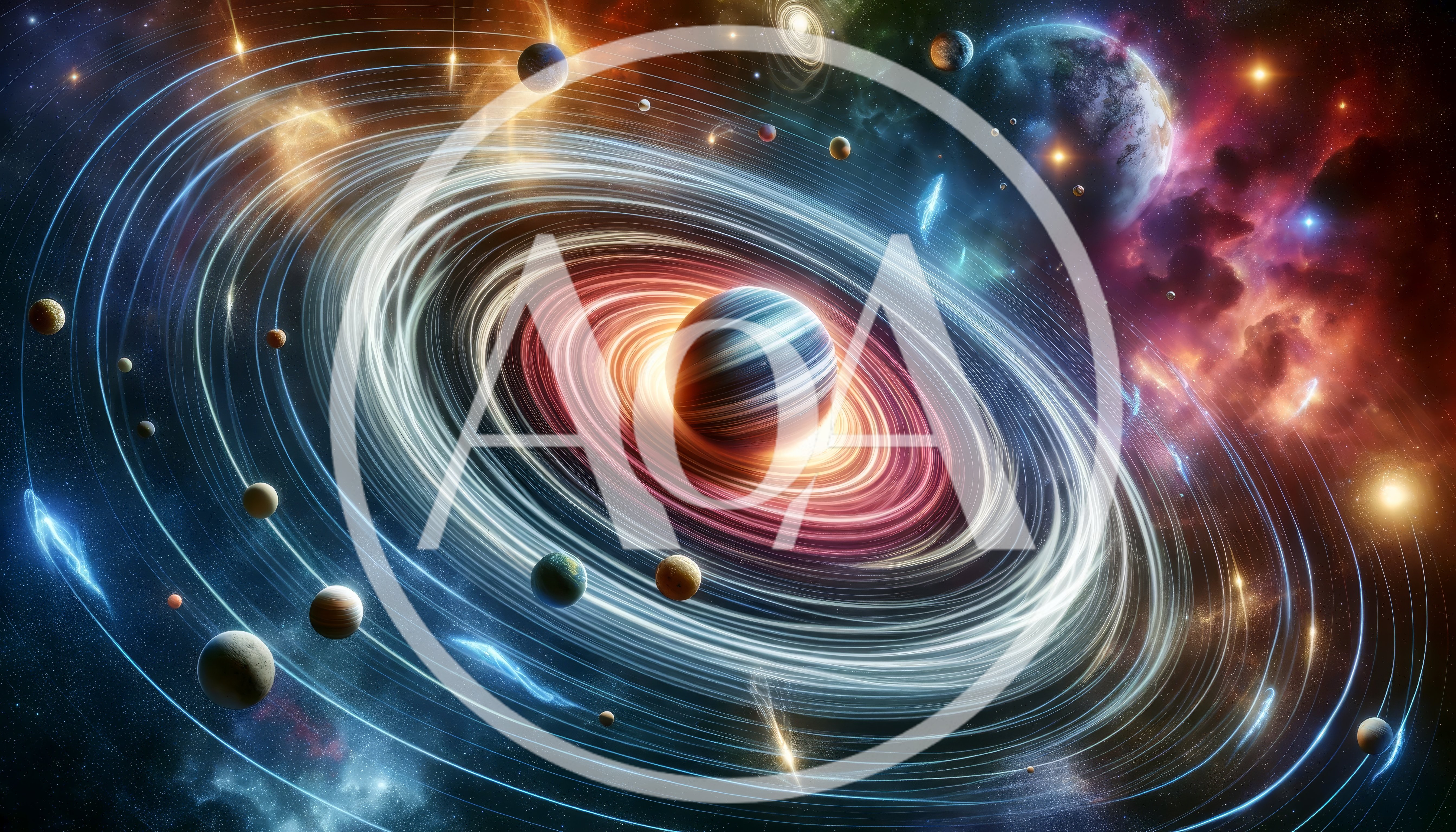 Surreal Planetary System With Glowing Rings And Moons