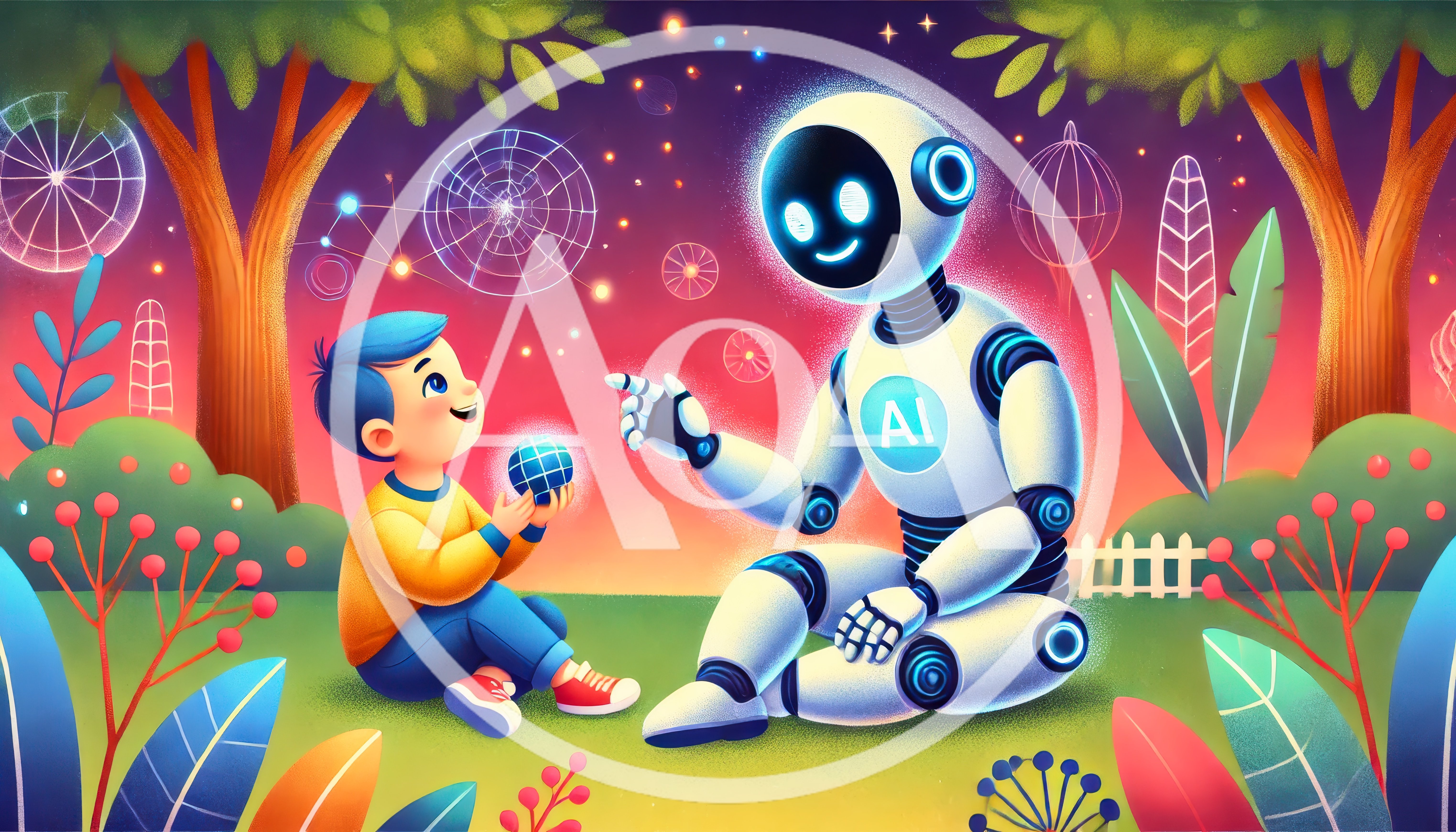 Young Boy Interacting With Friendly AI Robot