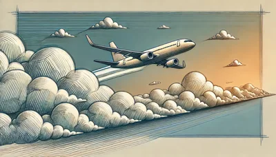 Commercial Airplane Flying Above Clouds Illustration