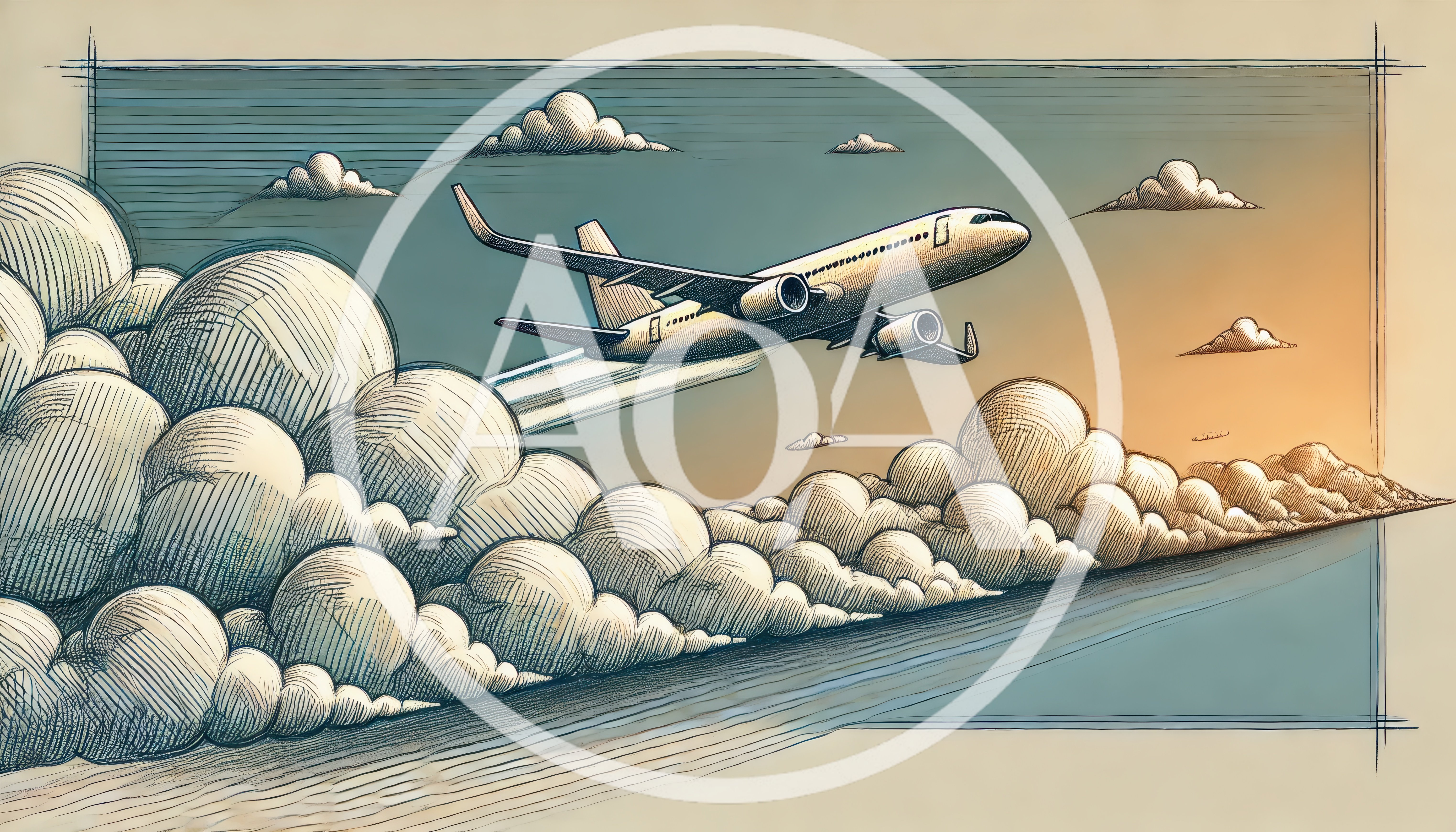Commercial Airplane Flying Above Clouds Illustration