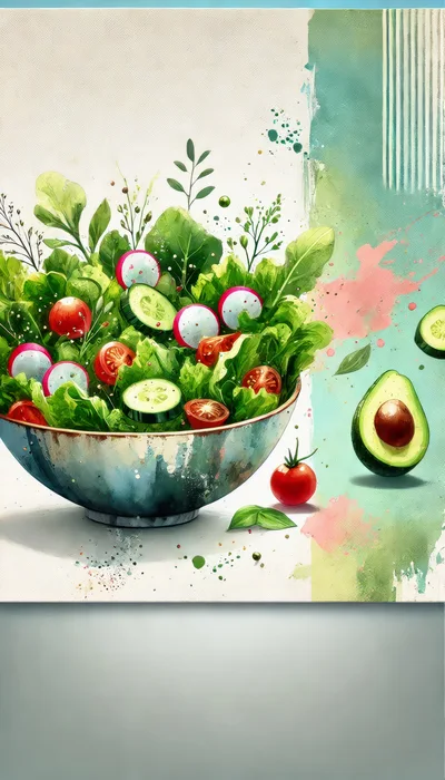 Watercolor Illustration Of A Fresh Vegetable Salad Bowl