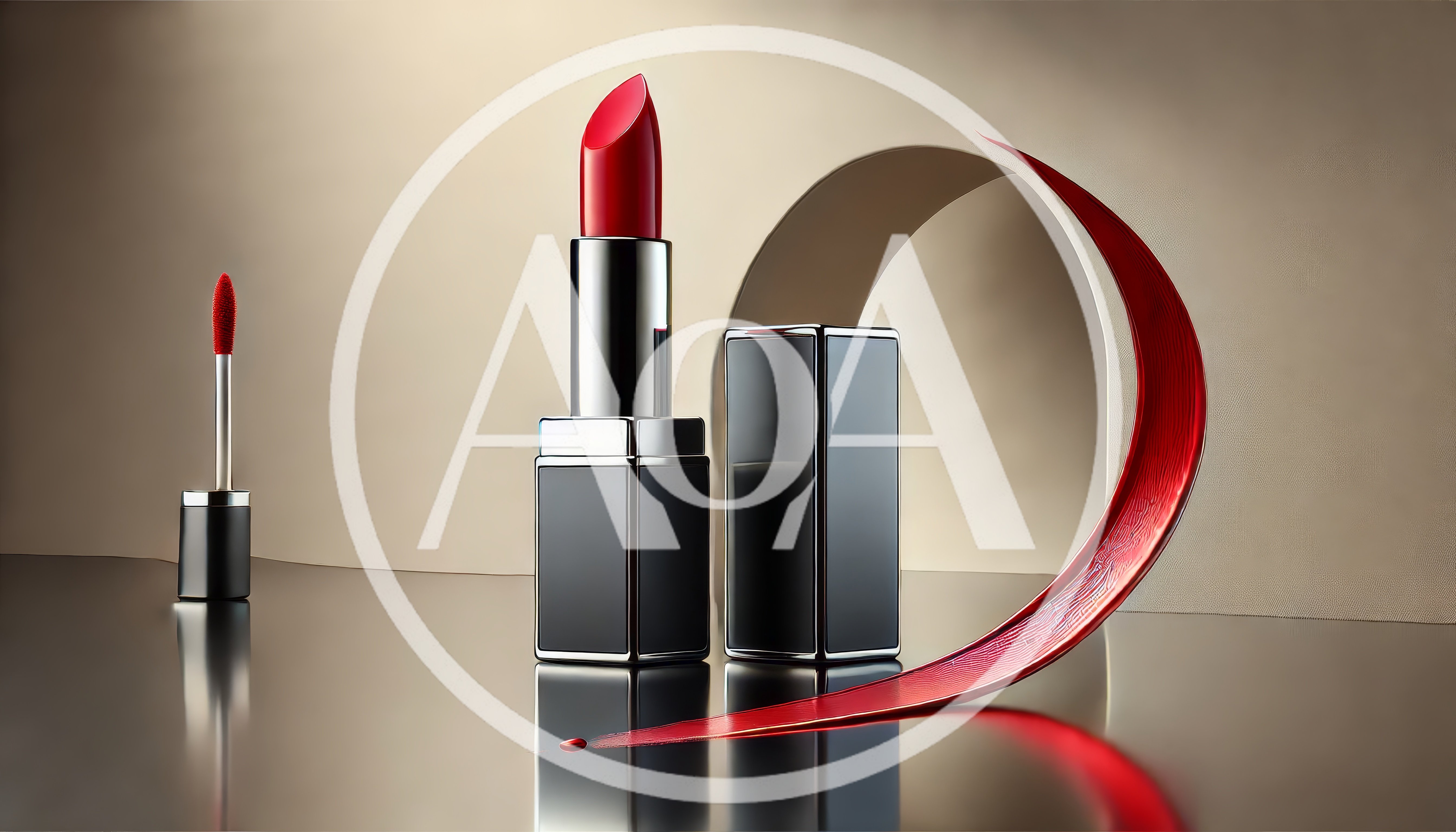 Luxury Red Lipstick Product Display With Artistic Swirl