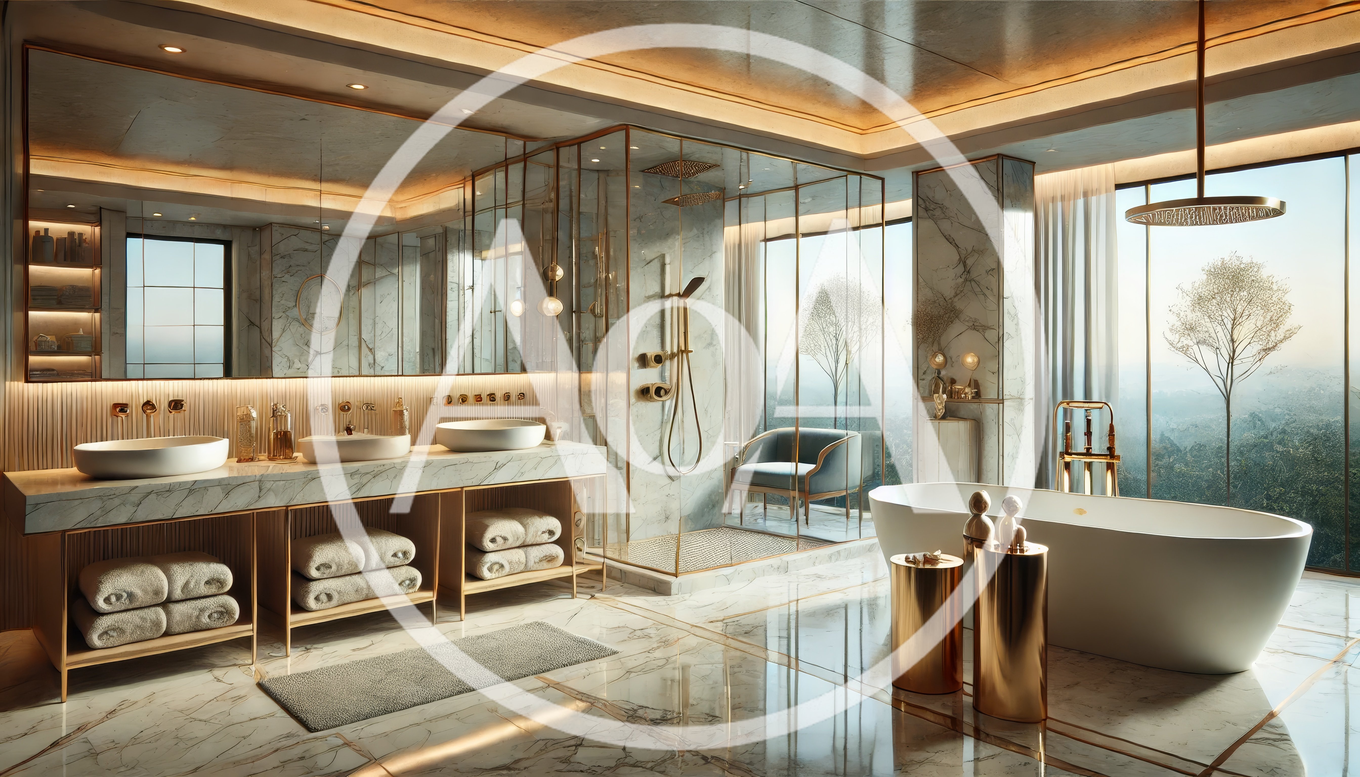 Luxury Modern Bathroom With Marble Vanity And Bathtub