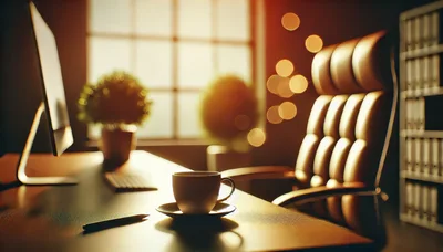 Modern Executive Office Desk With Coffee And Computer