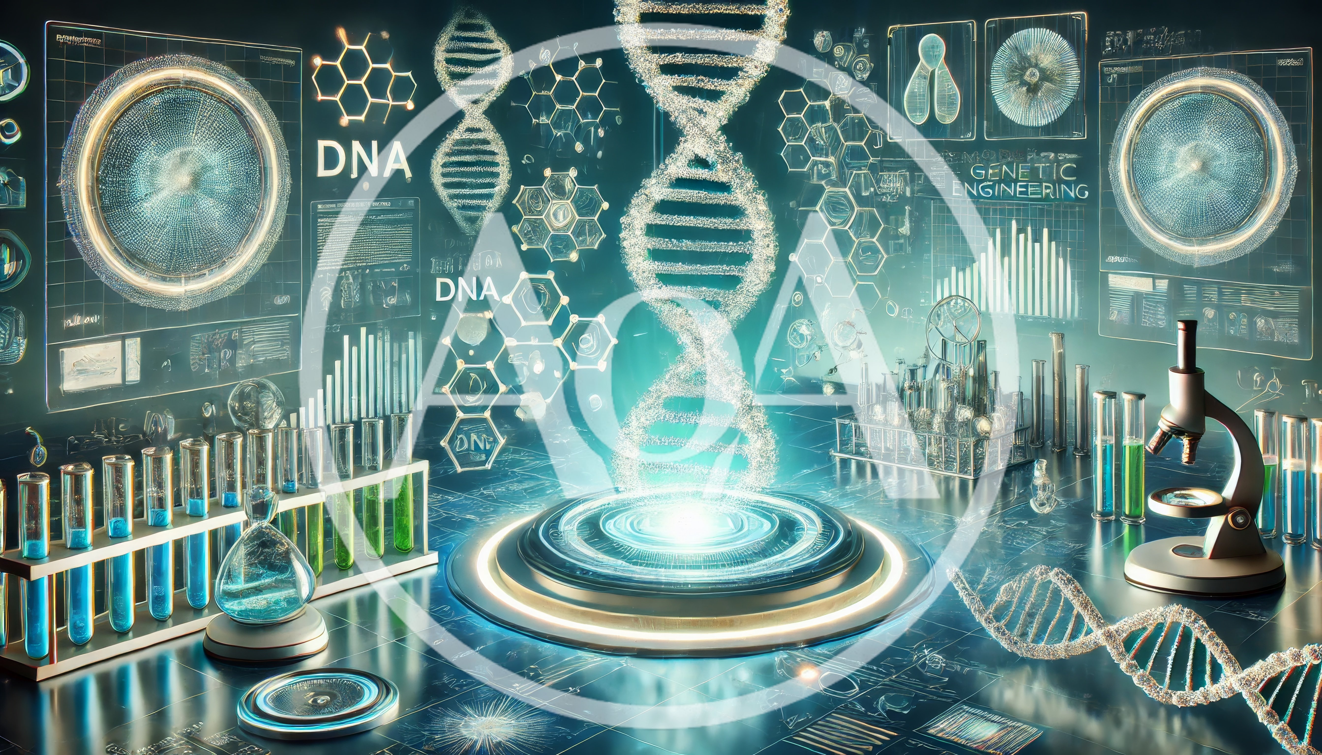 Futuristic Genetic Engineering Laboratory With Holographic DNA