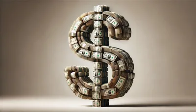 Large Dollar Sign Sculpture Made Of Stacked Banknotes
