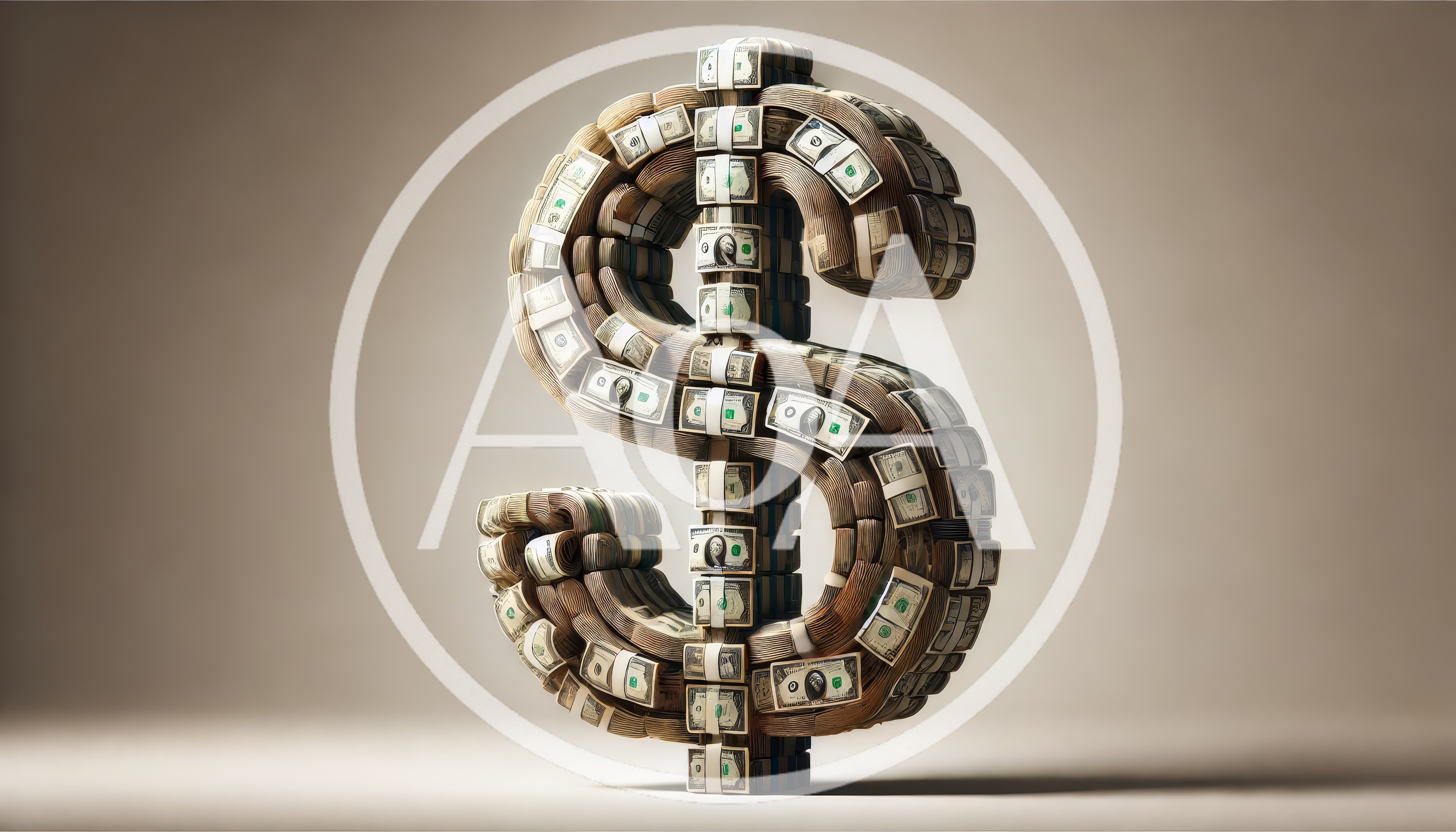 Large Dollar Sign Sculpture Made Of Stacked Banknotes