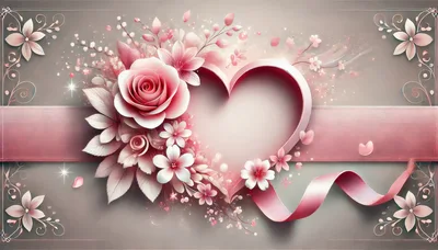 Romantic Pink Heart Frame With Floral Decorations