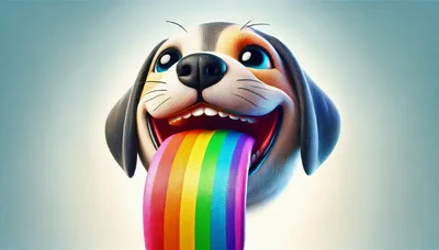 3D Rendered Cartoon Dog Head With Rainbow Tongue