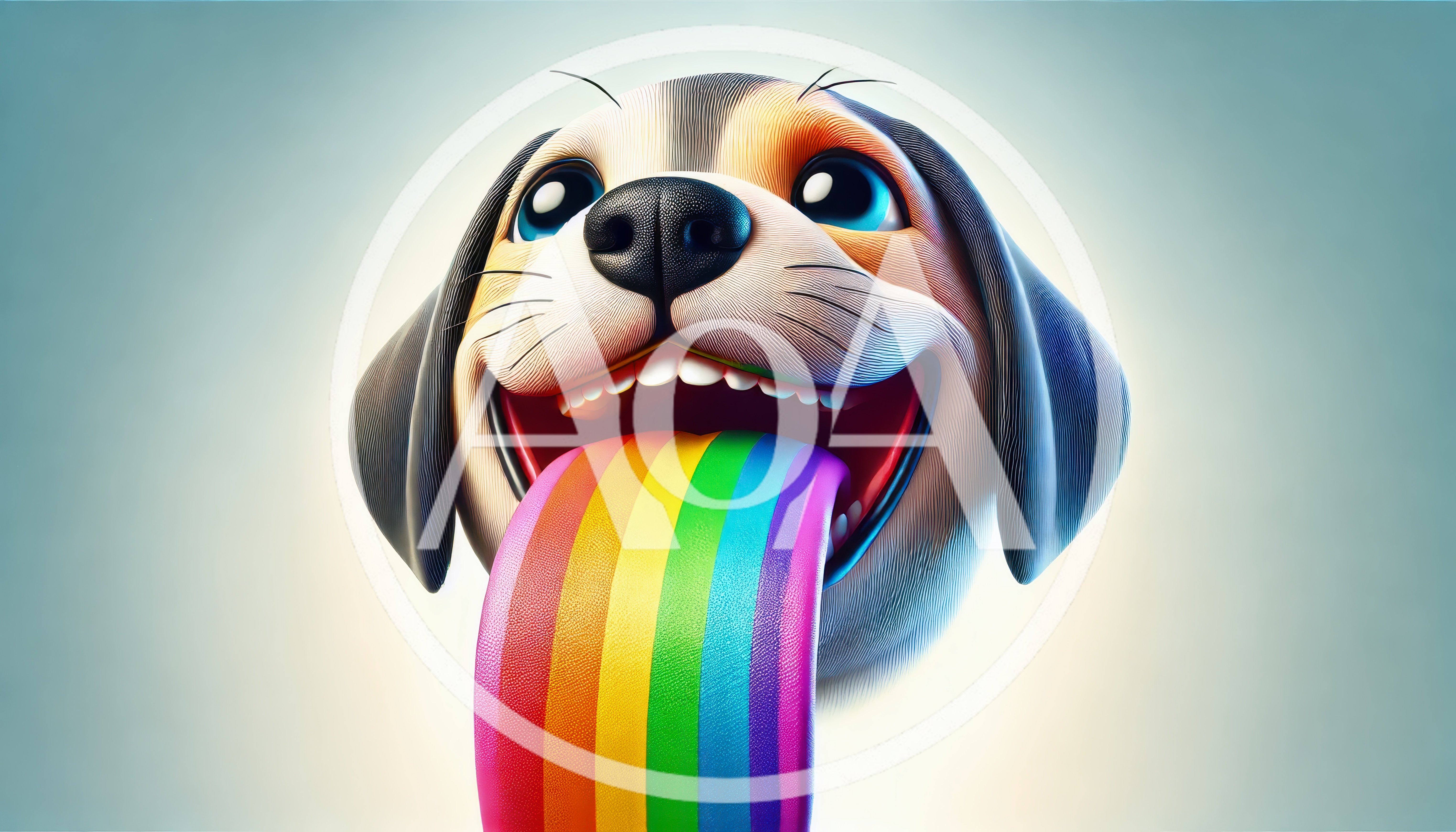3D Rendered Cartoon Dog Head With Rainbow Tongue