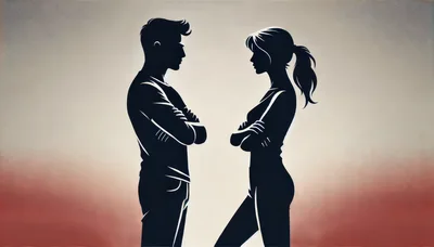 Silhouette Of A Man And Woman Facing Each Other
