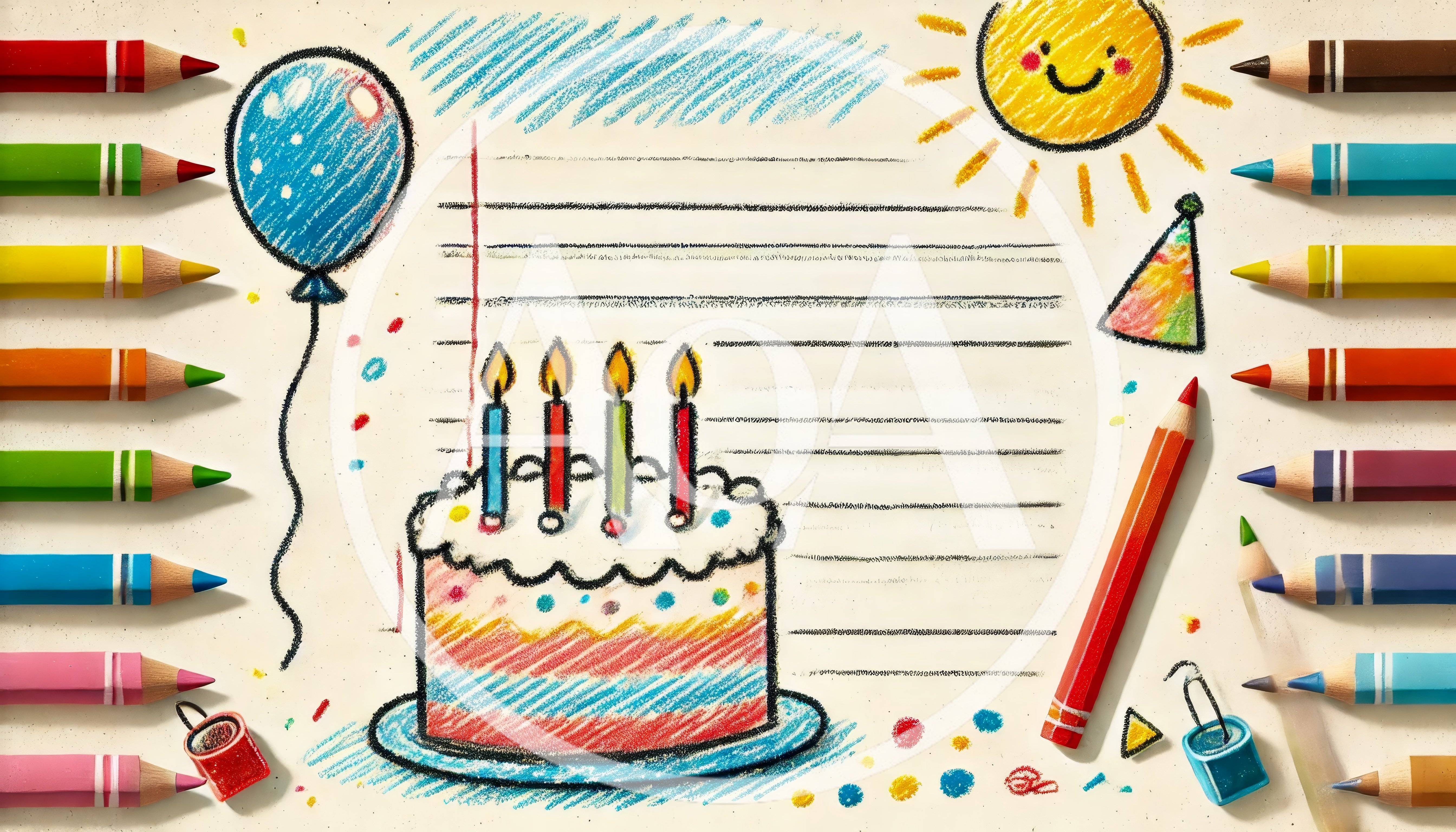 Birthday Themed Drawing With Colored Pencils