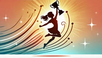 Silhouette Of A Girl Jumping With A Trophy