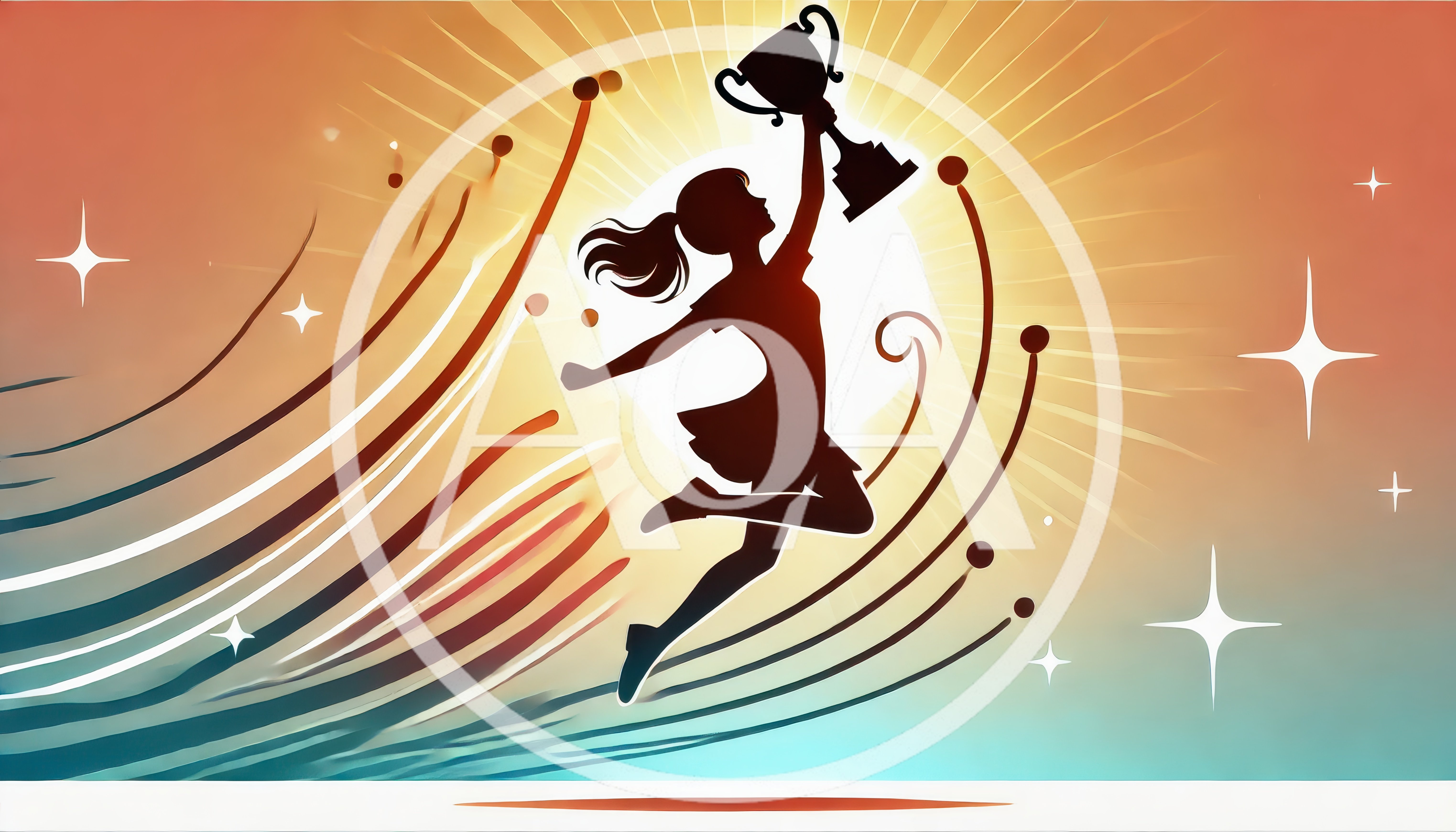 Silhouette Of A Girl Jumping With A Trophy