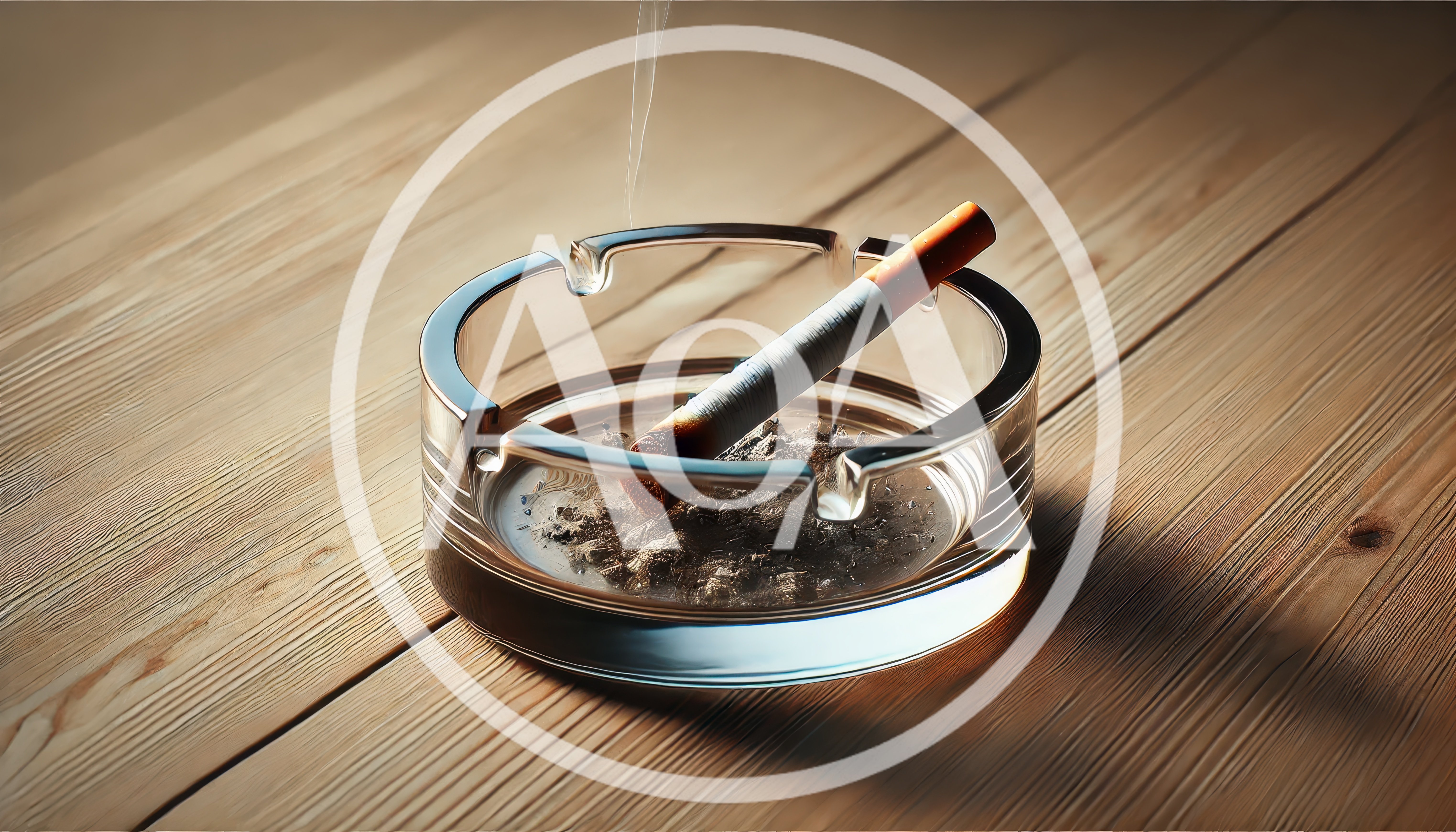 Lit Cigarette Resting In A Glass Ashtray