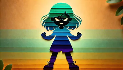 Angry Girl Silhouette With Layered Paper Art Style