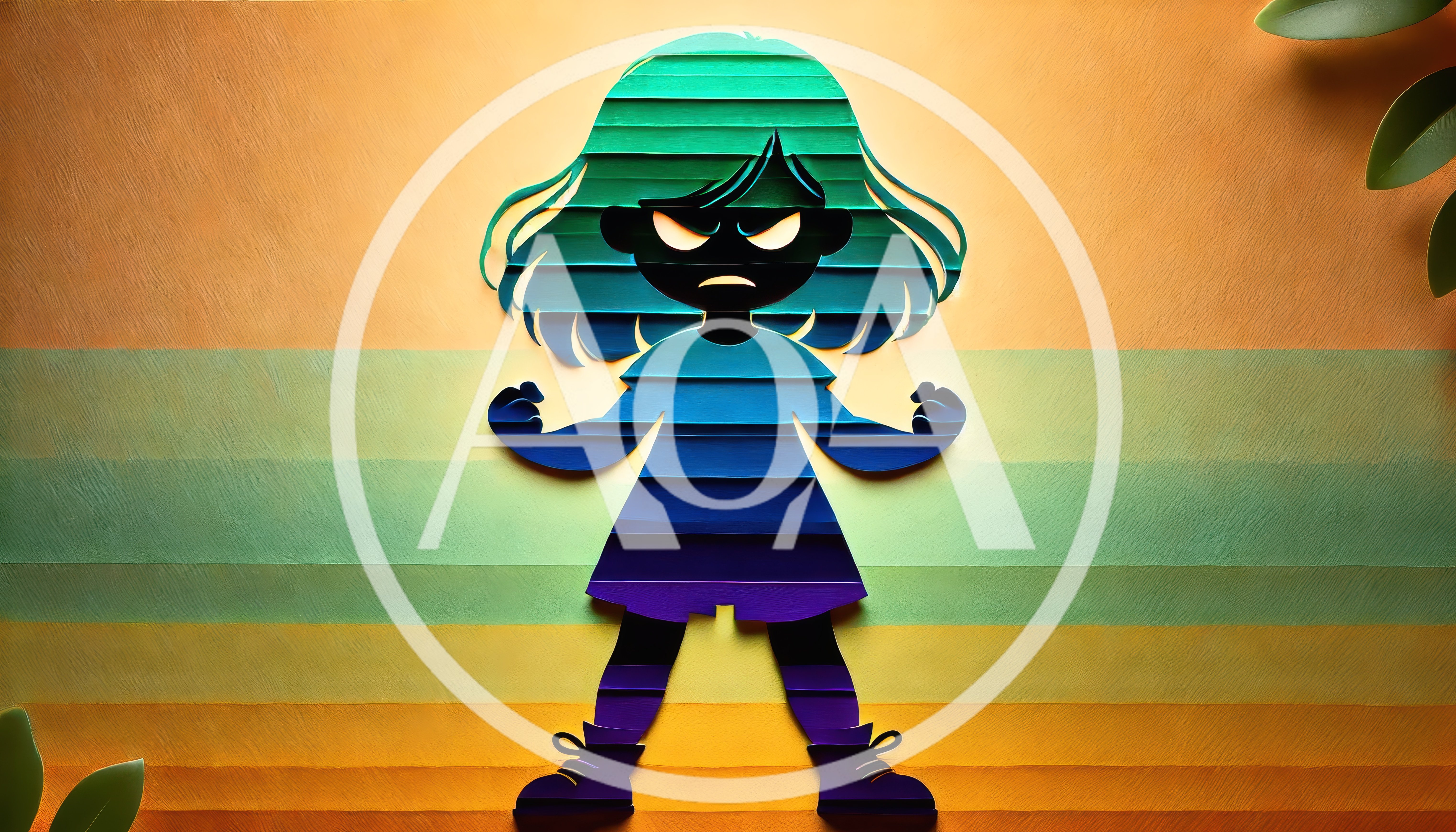 Angry Girl Silhouette With Layered Paper Art Style