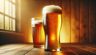Two Glasses Of Golden Beer On A Wooden Table