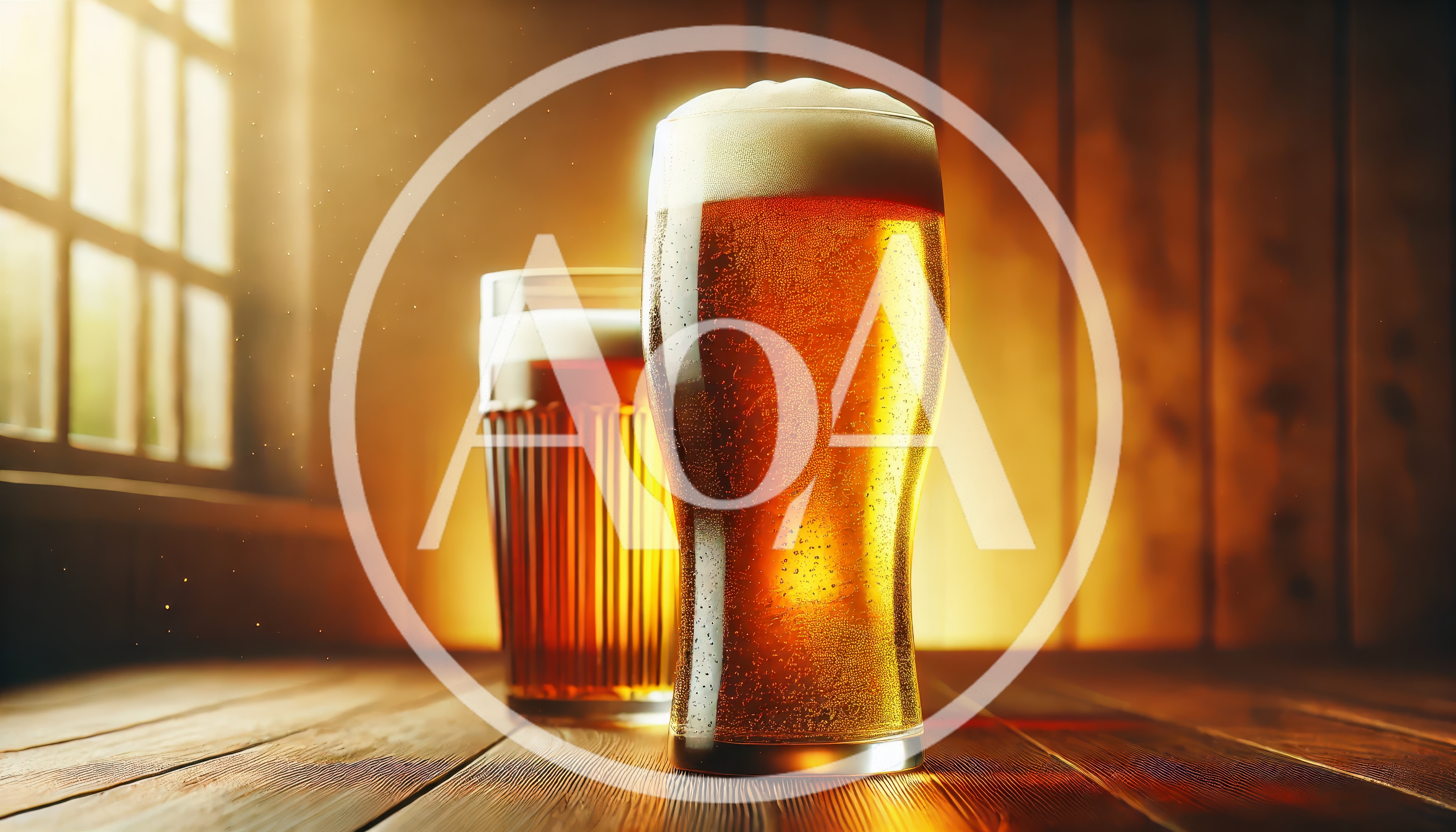 Two Glasses Of Golden Beer On A Wooden Table