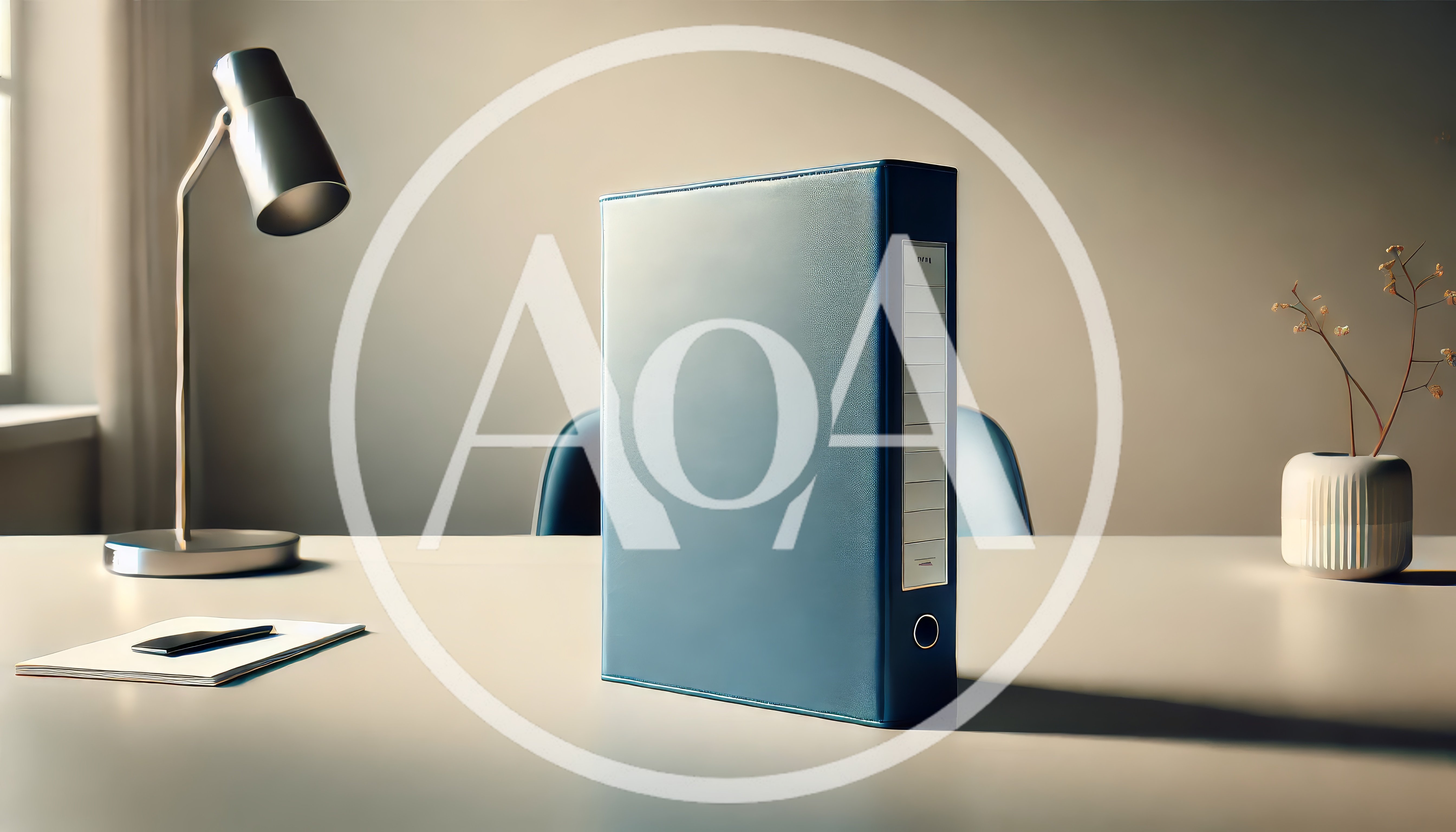 Blue Binder Standing On A Minimalist Office Desk