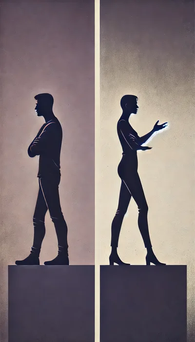 Silhouettes Of A Man And Woman Standing Apart
