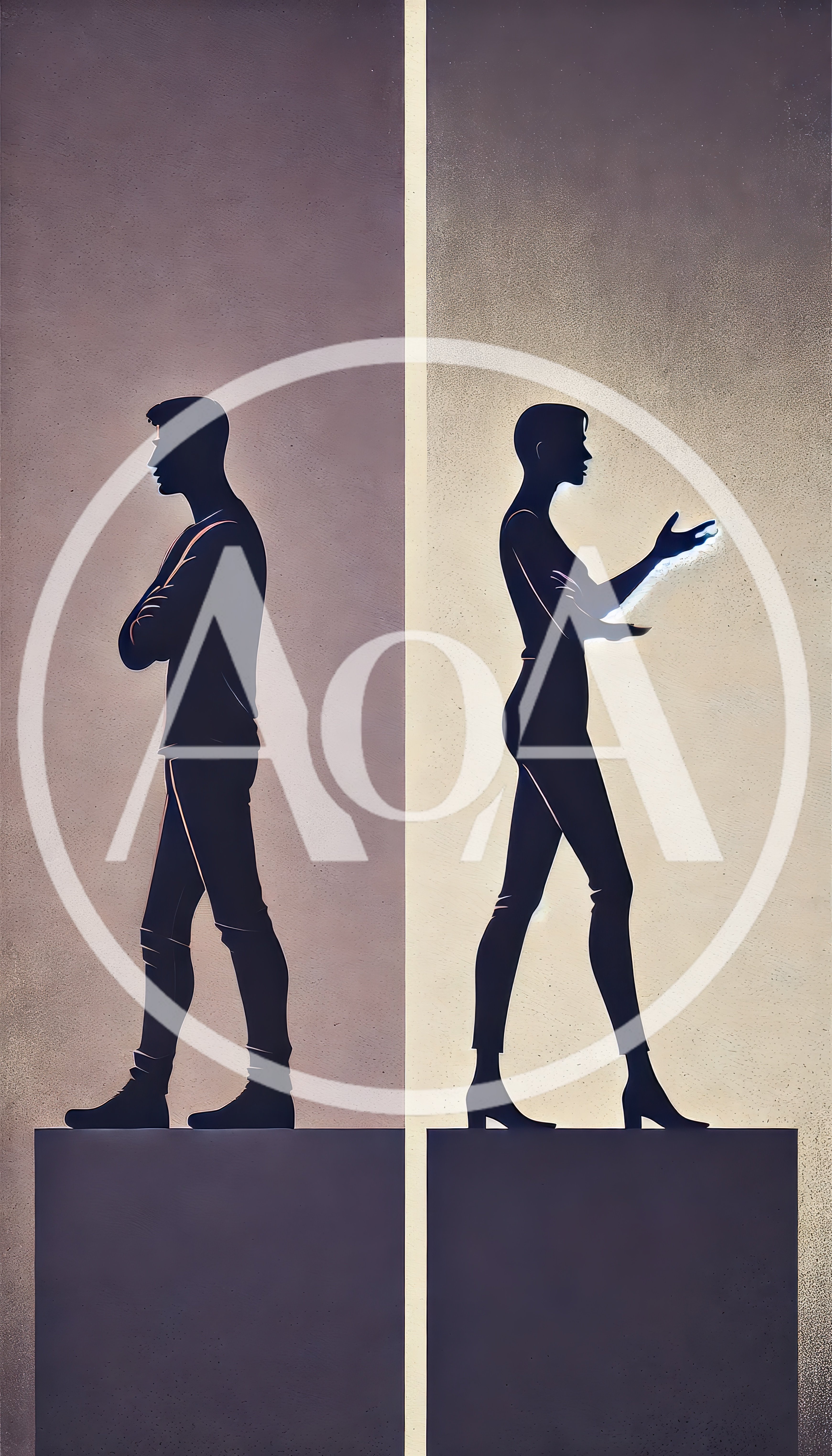 Silhouettes Of A Man And Woman Standing Apart