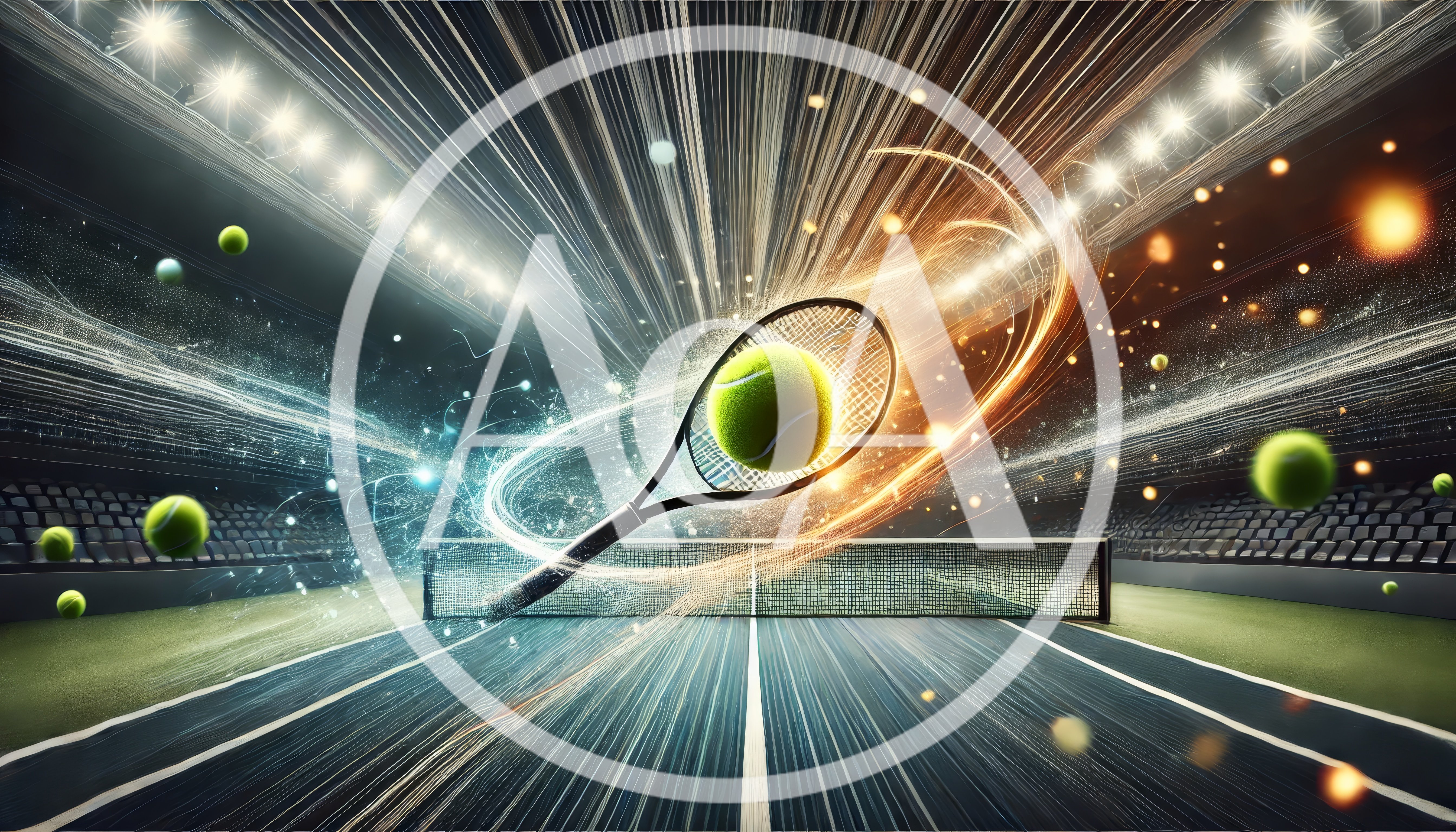 Dynamic Tennis Racket Striking Ball on Court