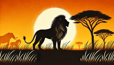 Silhouette Of A Majestic Lion In The African Savanna