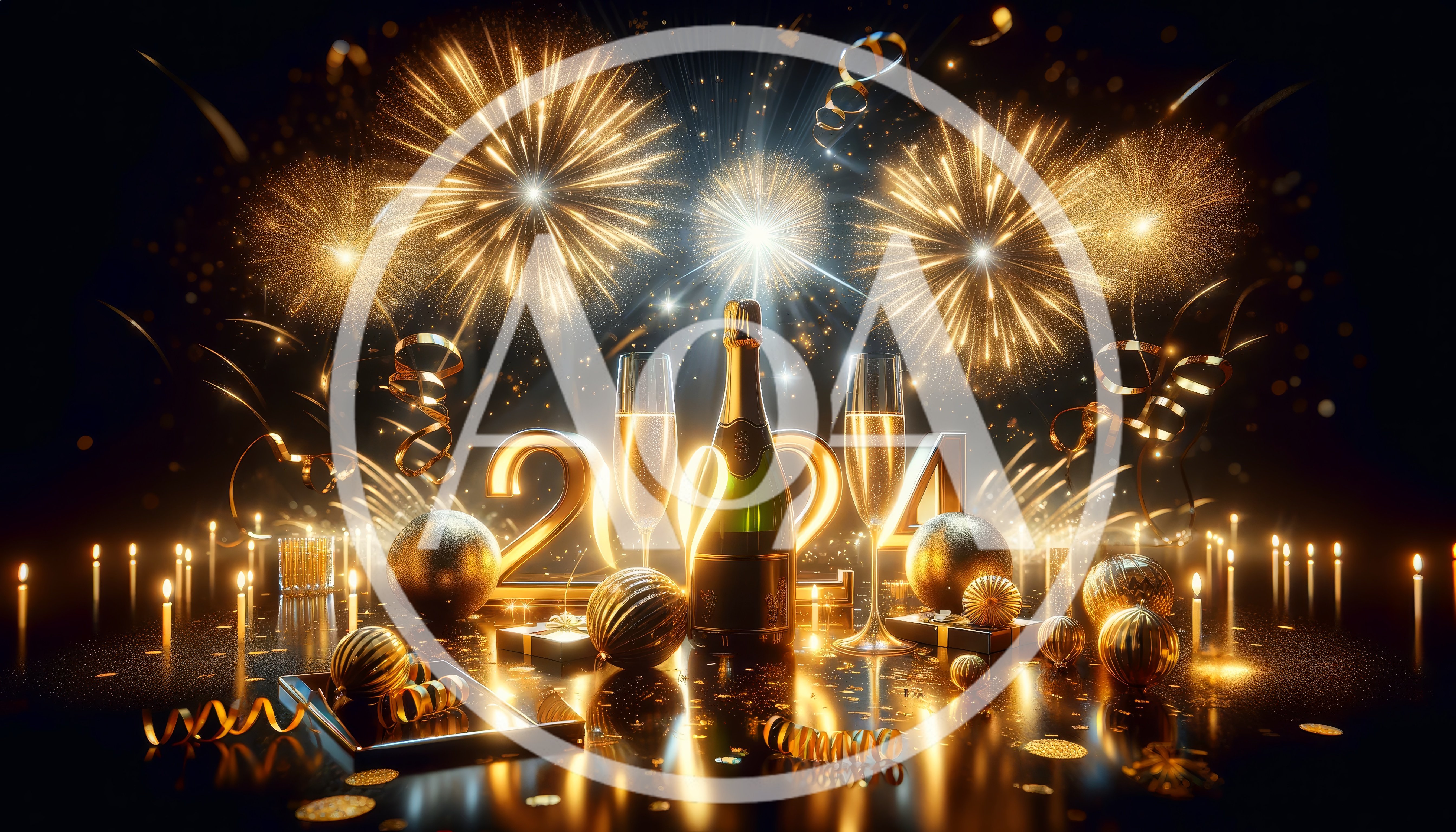New Year 2024 Celebration With Champagne And Fireworks