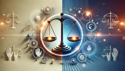 Digital Scales Of Justice With Abstract Technology Elements