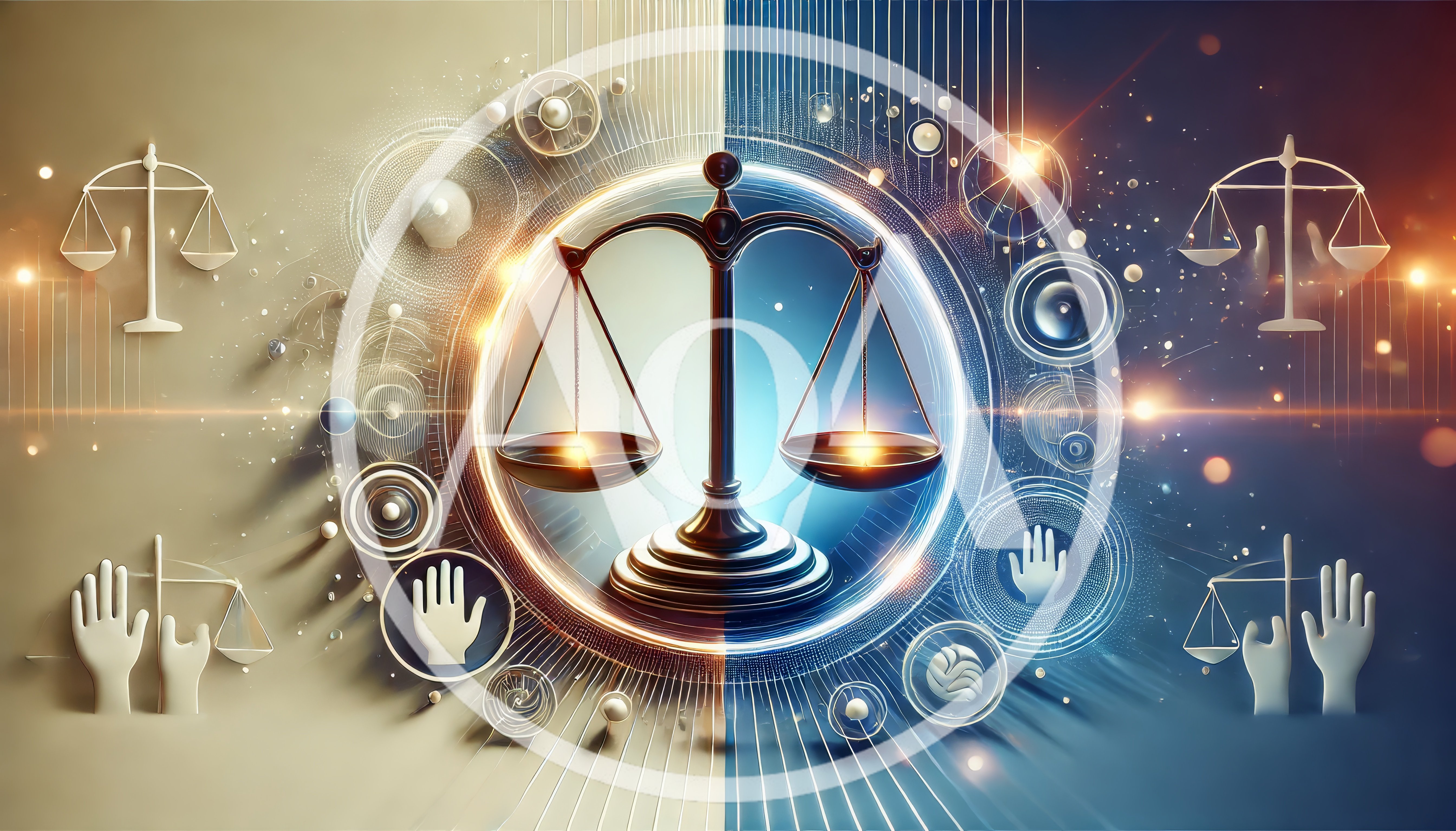 Digital Scales Of Justice With Abstract Technology Elements