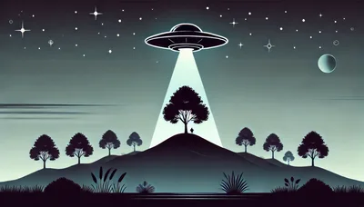 UFO Abducting A Tree On A Hillside At Night